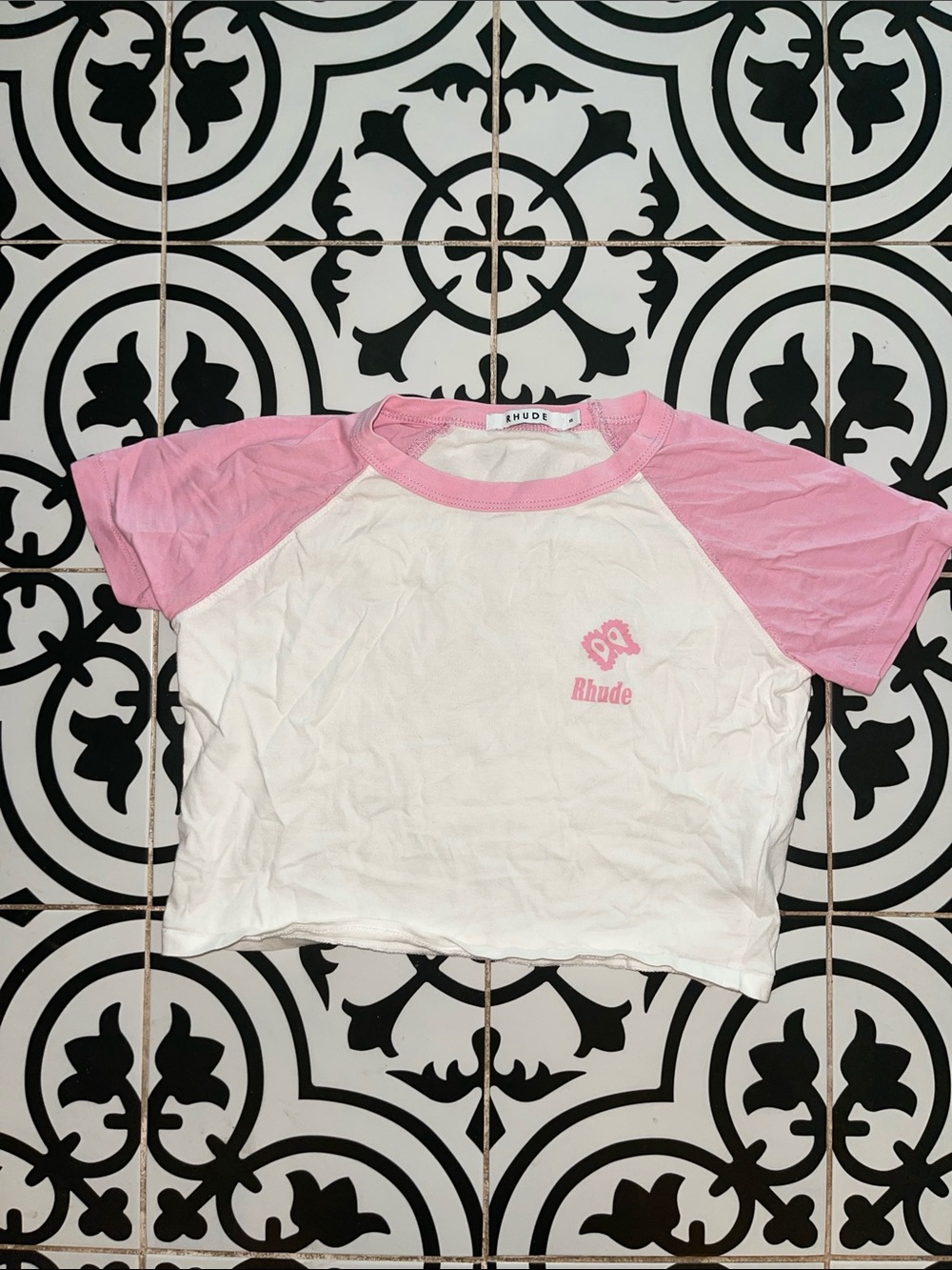 Rhude Women’s Crop Pink & White Raglan Tee XS Authentic